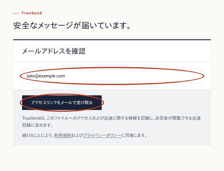お知らせが届いたメールアドレスを入力します。「アクセスリンクをメールで受け取る」を押してください。パスワードを入力する必要はありません。